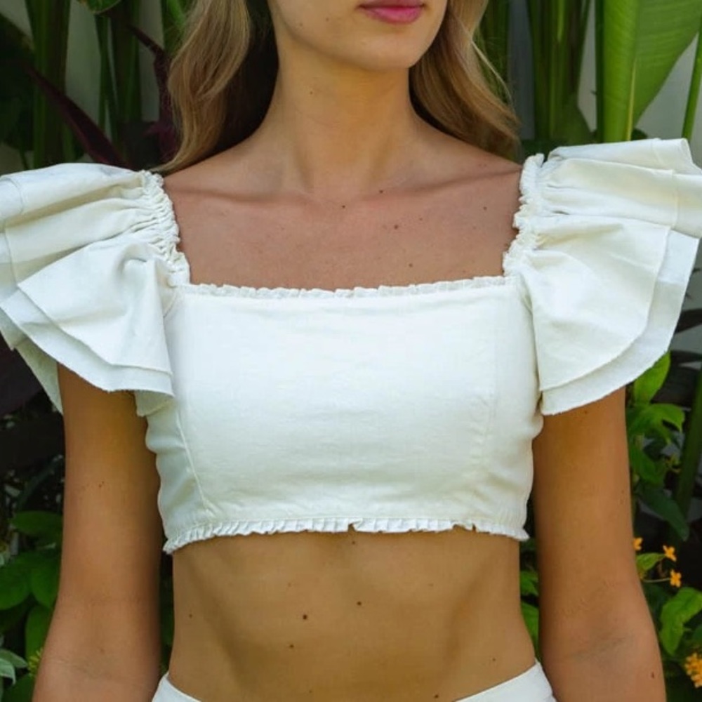 Kamala Ruffled Sleeve Top with Frilled Detailing by T.B. Darling